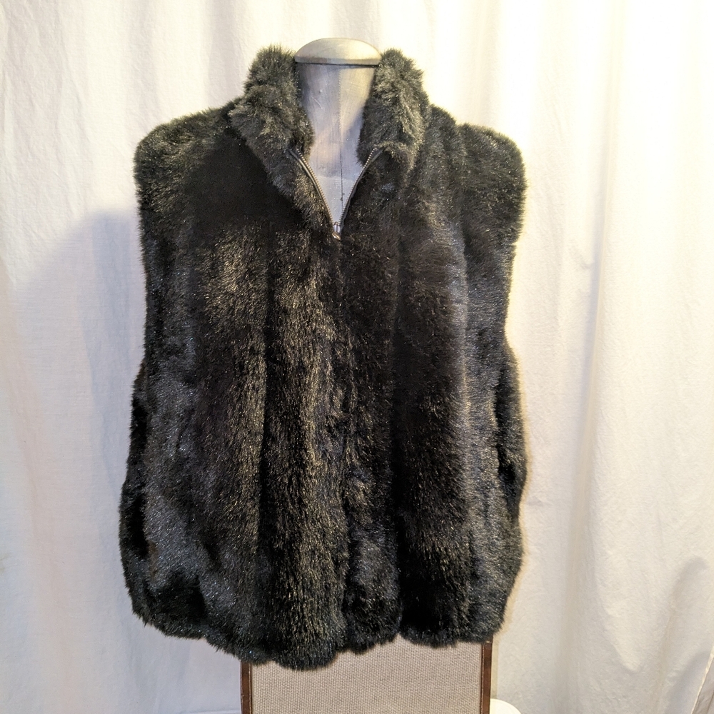 Coaco New York Black Faux Fur Reversible Vest Jacket Unisex Size XL